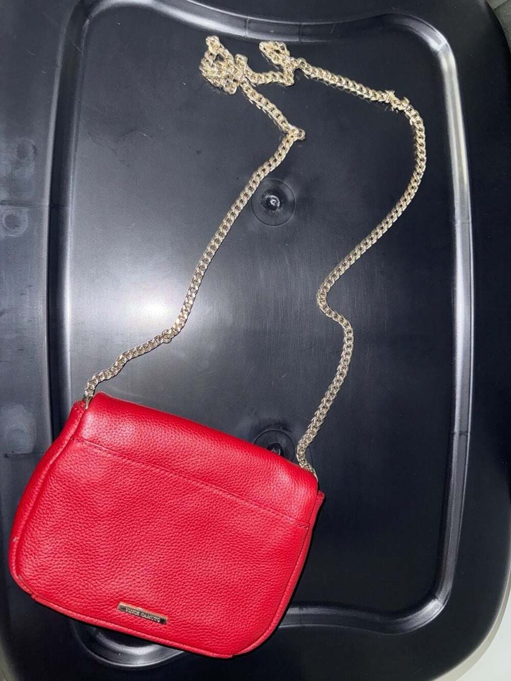 Vince Camuto Red Leather Crossbody Bag Gold Chain Ring Flap